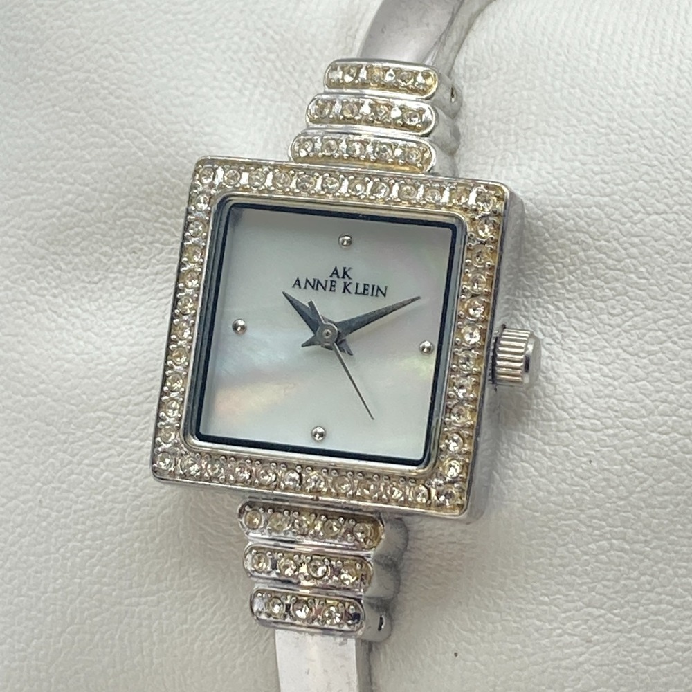 Anne Klein Women's Watch Silver Tone Cuff Crystals MOP Dial New Battery SMALL 6"
